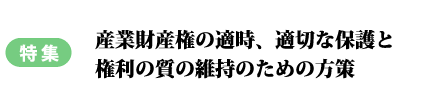 特集　産業財産権の適時、適切な保護と権利の質の維持のための方策